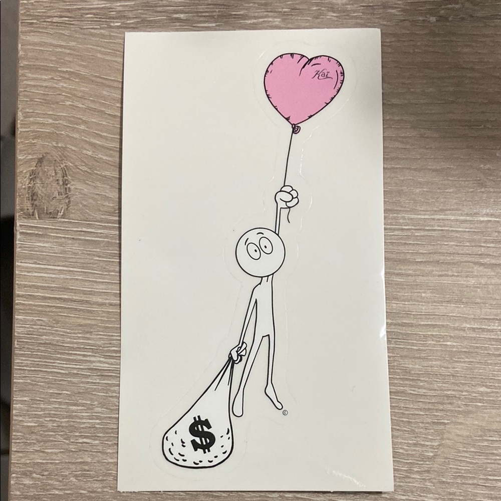 Pink Heart Balloon & Money Sticker by Street Artist Kai